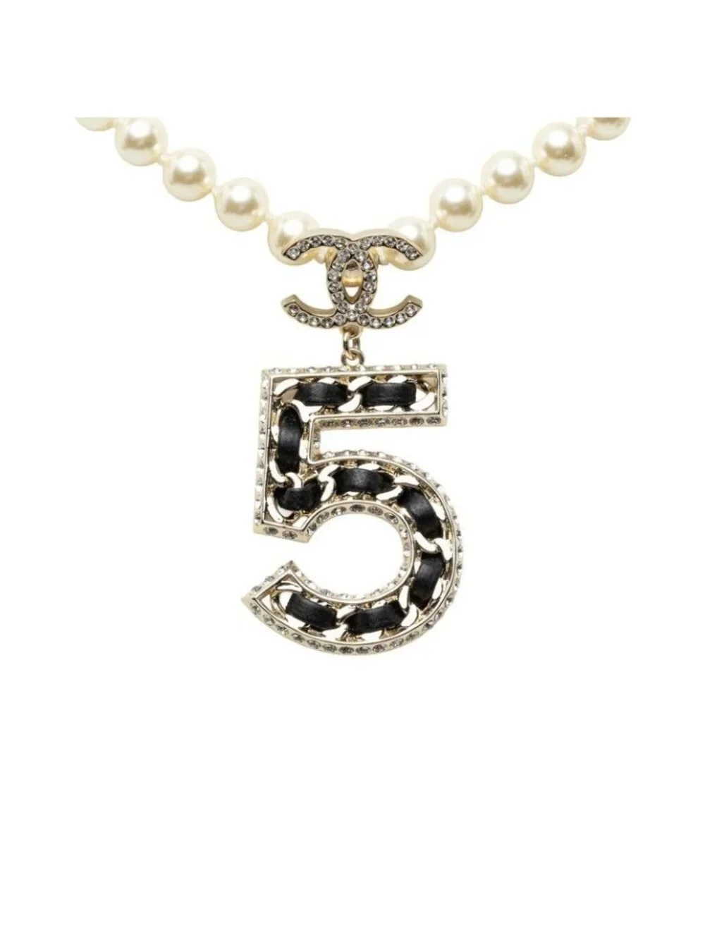 Chanel CC Logo Necklace Gold Black Plated Faux Pearl Rhinestone